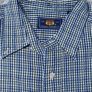 Route 66 Shirt Woven Gingham Blue Green Large Mens Short Sleeve Button Down
